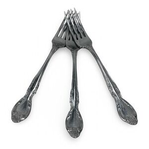 Lyon Queens Fancy Stainless Steel Dinner Forks Floral Rose Set of 3 Vintage 7in